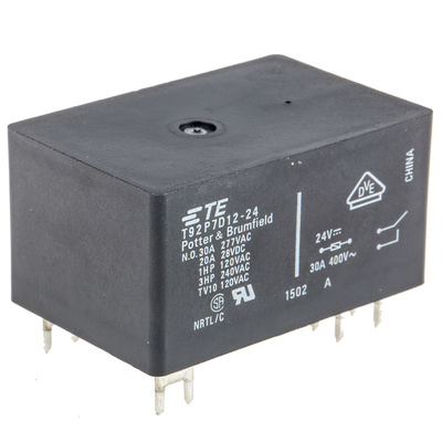 TE Connectivity PCB Mount Power Relay, 24V dc Coil, 30A Switching Current, DPST