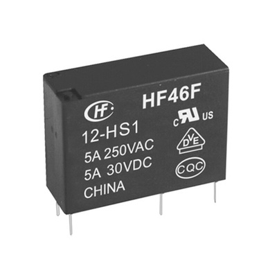 Hongfa Europe GMBH PCB Mount Power Relay, 12V dc Coil, 5A Switching Current, SPST