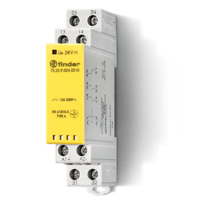 Finder DIN Rail Non-Latching Relay with Guided Contacts , 110V dc Coil, 10A Switching Current, 3P