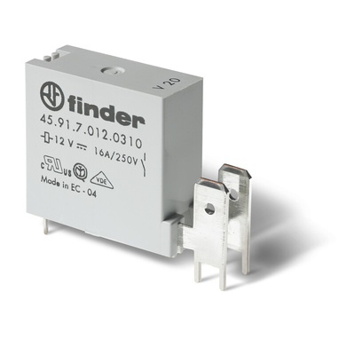 Finder PCB Mount Relay, 12V dc Coil, 16A Switching Current, SPST