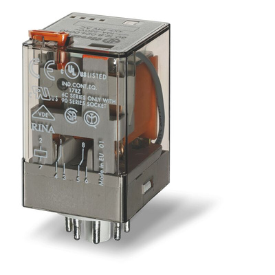 Finder Plug-In Mount Relay, 60V dc Coil, 6A Switching Current