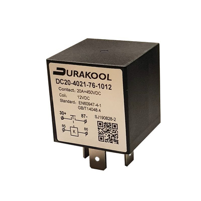 Durakool Plug In Power Relay, 80V dc Coil, 35A Switching Current, SPST-NO