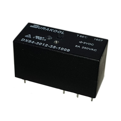 Durakool PCB Mount Power Relay, 12V dc Coil, 100mA Switching Current, DPDT-2C/0