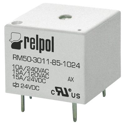 Relpol PCB Mount Power Relay, 5V dc Coil, 15A Switching Current, SPDT