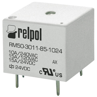 Relpol PCB Mount Power Relay, 9V dc Coil, 15A Switching Current, SPDT