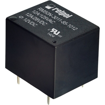 Relpol PCB Mount Power Relay, 12V dc Coil, 12A Switching Current