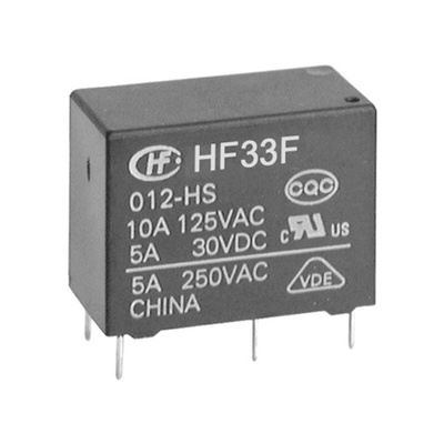 Hongfa Europe GMBH PCB Mount Power Relay, 12V dc Coil, 10A Switching Current, SPST