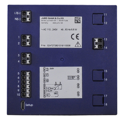 Jumo 00694789 , LCD, Segment Digital Panel Multi-Function Meter for Pressure, Temperature, 96mm x 96mm