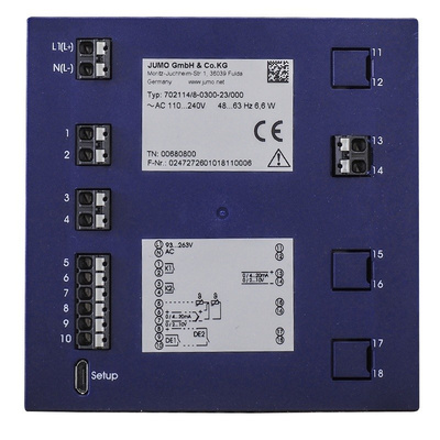 Jumo diraTRON DIN Rail PID Temperature Controller, 96 x 96mm 3 Input, 3 Output Relay, 110 → 240 V ac Supply