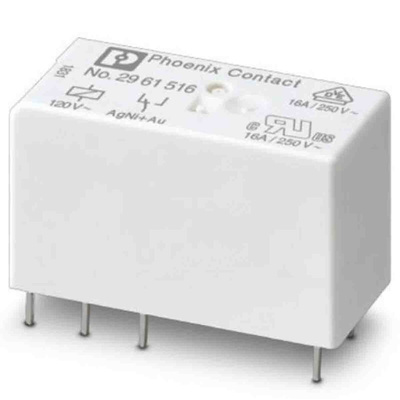 Phoenix Contact PCB Mount Power Relay, 120V ac Coil, 16A Switching Current, DPDT