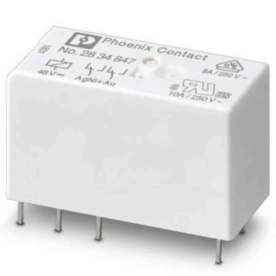 Phoenix Contact PCB Mount Power Relay, 48V dc Coil, 10A Switching Current, DPDT