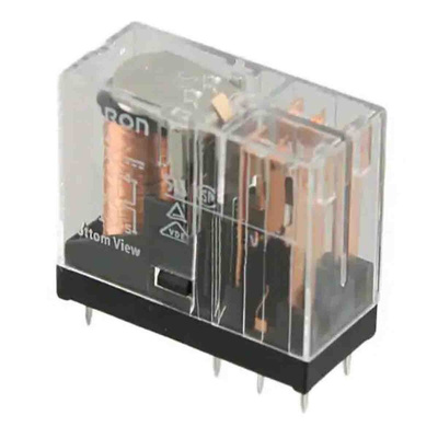 Omron PCB Mount Power Relay, 12V ac Coil, 5A Switching Current, DPDT