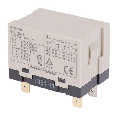 Omron Panel Mount Non-Latching Relay, 24V dc Coil, 25A Switching Current, DPST