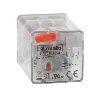 Lovato DIN Rail Non-Latching Relay, 24V ac Coil, 8A Switching Current, 3PDT