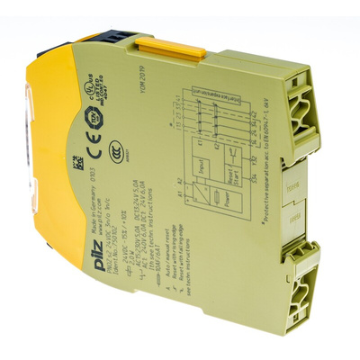 Pilz Single-Channel Emergency Stop, Safety Switch/Interlock Safety Relay, 24V dc, 3 Safety Contacts