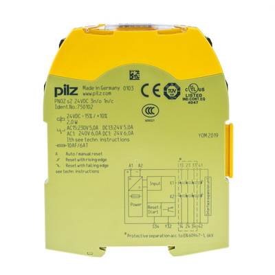 Pilz Single-Channel Emergency Stop, Safety Switch/Interlock Safety Relay, 24V dc, 3 Safety Contacts
