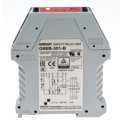 Omron Dual-Channel Emergency Stop Safety Relay, 24V ac/dc, 3 Safety Contacts