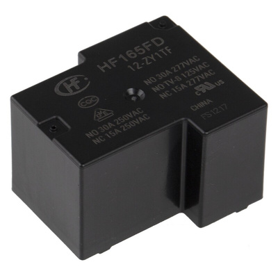 Hongfa Europe GMBH PCB Mount Power Relay, 12V dc Coil, 15A Switching Current, SPDT