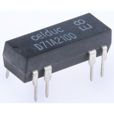 Celduc PCB Mount Reed Relay, 5V dc Coil, SPST, 100V dc Max, 380Ω