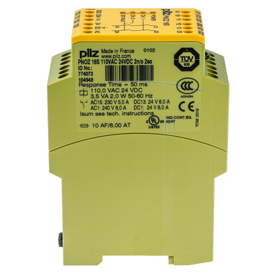 Pilz Dual-Channel Safety Switch/Interlock Safety Relay, 24 V dc, 110V ac, 2 Safety Contacts