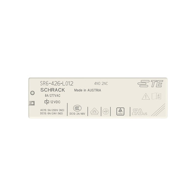 TE Connectivity PCB Mount Force Guided Relay, 12V dc Coil, 8A Switching Current, 4NO/2NC