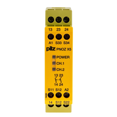 Pilz Single/Dual-Channel Safety Switch/Interlock Safety Relay, 24V ac/dc, 2 Safety Contacts