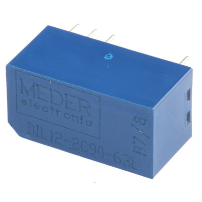 Meder PCB Mount Reed Relay, 12V dc Coil, DPDT, 175V dc Max, 680Ω
