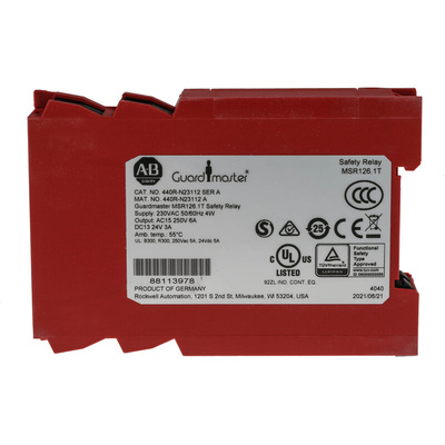 Rockwell Automation Dual-Channel Light Beam/Curtain, Safety Switch/Interlock Safety Relay, 230V ac, 2 Safety Contacts