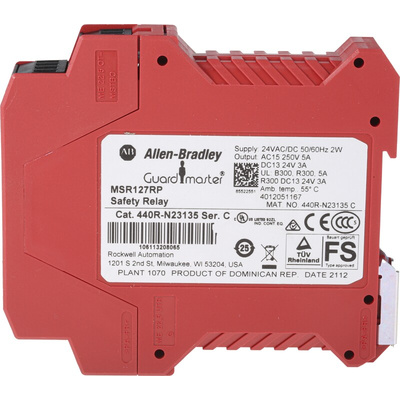 Rockwell Automation Single-Channel Light Beam/Curtain, Safety Switch/Interlock Safety Relay, 24V ac/dc, 3 Safety