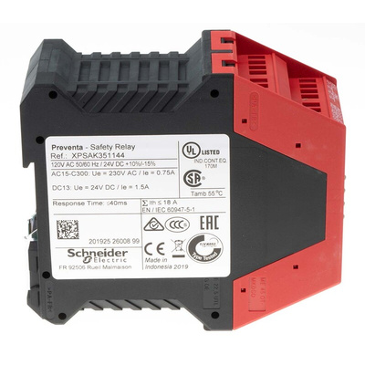 Schneider Electric Dual-Channel Light Beam/Curtain, Safety Mat/Edge, Safety Switch/Interlock Safety Relay, 120V ac, 3