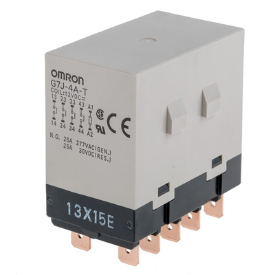Omron Panel Mount Power Relay, 12V dc Coil, 25A Switching Current, 4PST-NO