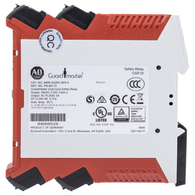 Rockwell Automation Dual-Channel Light Beam/Curtain, Safety Mat/Edge, Safety Switch/Interlock Safety Relay, 24V dc, 2