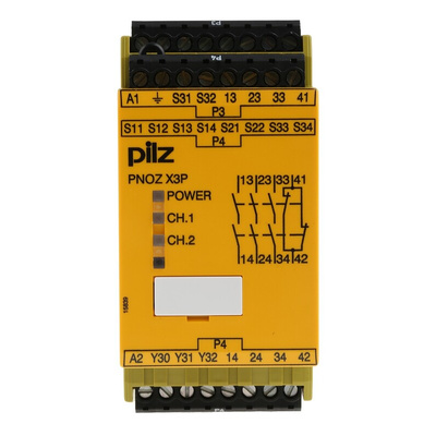 Pilz Dual-Channel Emergency Stop, Light Beam/Curtain, Safety Switch/Interlock Safety Relay, 24 → 240V ac/dc, 3