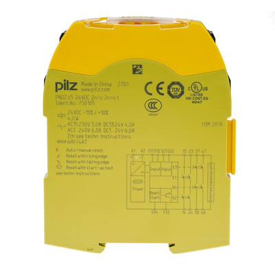Pilz Dual-Channel Emergency Stop, Light Beam/Curtain, Safety Switch/Interlock Safety Relay, 24V dc, 2 Safety Contacts