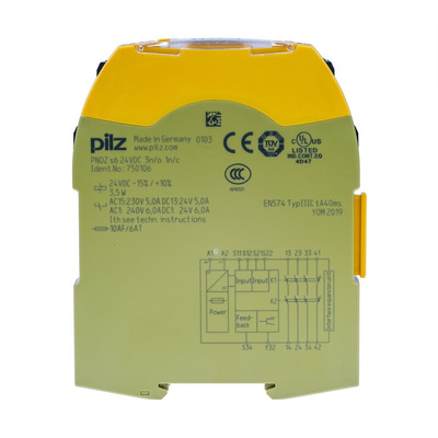 Pilz Dual-Channel Two Hand Control Safety Relay, 24V dc, 3 Safety Contacts