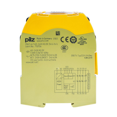 Pilz Dual-Channel Two Hand Control Safety Relay, 48 → 240V ac/dc, 3 Safety Contacts