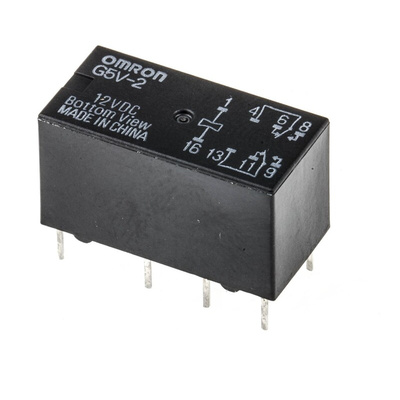 Omron PCB Mount Signal Relay, 12V dc Coil, 2A Switching Current, DPDT