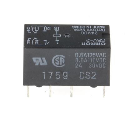 Omron PCB Mount Signal Relay, 24V dc Coil, 2A Switching Current, DPDT