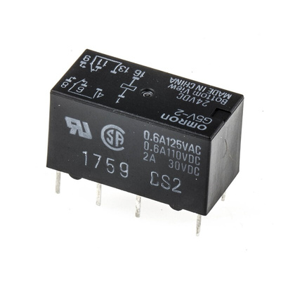 Omron PCB Mount Signal Relay, 24V dc Coil, 2A Switching Current, DPDT