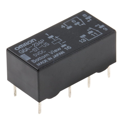Omron PCB Mount Signal Relay, 5V dc Coil, 2A Switching Current, DPDT