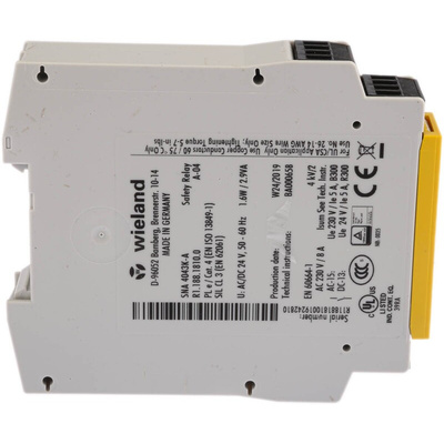 Wieland Dual-Channel Emergency Stop, Light Beam/Curtain, Safety Switch/Interlock Safety Relay, 24V ac/dc, 3 Safety