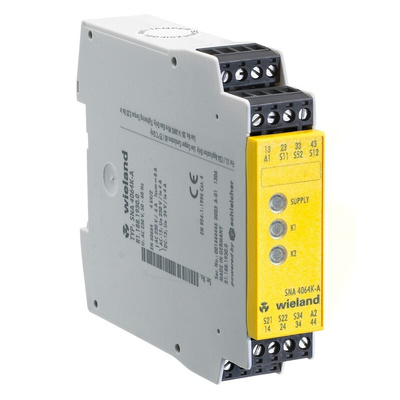 Wieland Dual-Channel Emergency Stop, Light Beam/Curtain, Safety Switch/Interlock Safety Relay, 24V ac/dc, 3 Safety