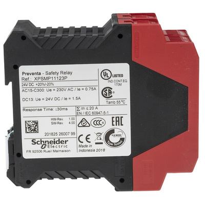 Schneider Electric Dual-Channel Emergency Stop, Safety Switch/Interlock Safety Relay, 24V dc, 3 Safety Contacts