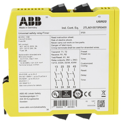ABB Jokab Dual-Channel Safety Switch Safety Relay, 24V dc, 4 Safety Contacts