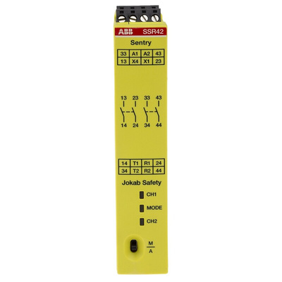 ABB Jokab Dual-Channel Safety Switch Safety Relay, 24V dc, 4 Safety Contacts