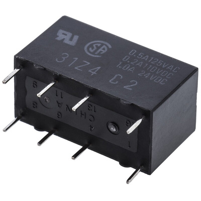 Omron PCB Mount Signal Relay, 12V dc Coil, 1A Switching Current, DPDT