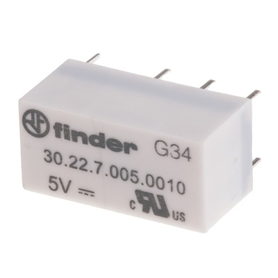 Finder PCB Mount Signal Relay, 5V dc Coil, 2A Switching Current, DPDT