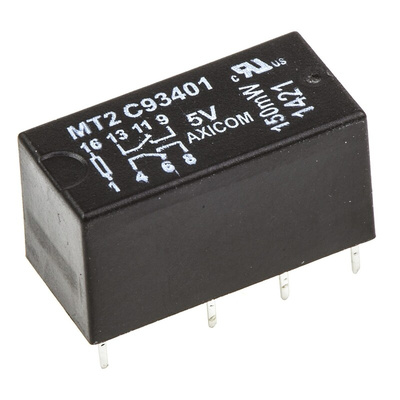 TE Connectivity PCB Mount Signal Relay, 5V dc Coil, 2A Switching Current, DPDT