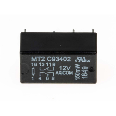 TE Connectivity PCB Mount Signal Relay, 12V dc Coil, 2A Switching Current, DPDT