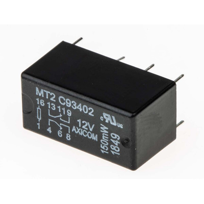 TE Connectivity PCB Mount Signal Relay, 12V dc Coil, 2A Switching Current, DPDT